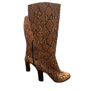 Women’s Snakeskin Print Knee-High Boots 7.5 Man-Made Materials Side Zipp…